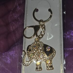 Gold Elephant Crystal Keychain - Women Accessories